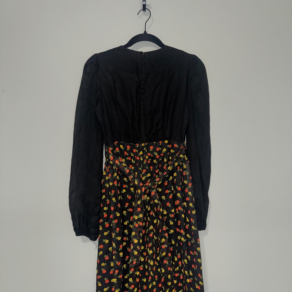 Vintage Miss Rita California Black Floral Maxi Dress Empire Waist 70s Boho L‎ - Picture 5 of 6